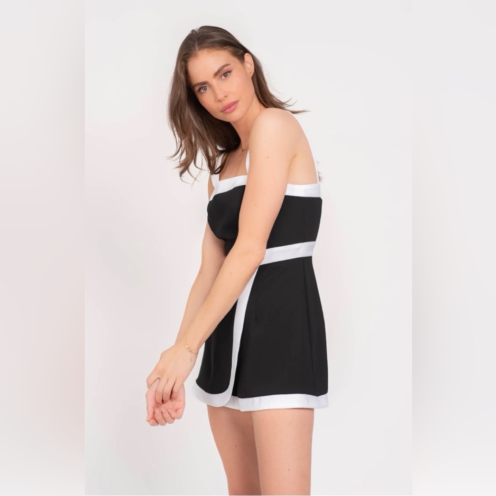 Lavender Brown Black and White Square-Neck Romper - Picture 5 of 9